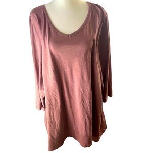 LOGO Lori Goldstein Cotton Tee Women 3X Mauve VNeck Pockets 3/4 Sleeves